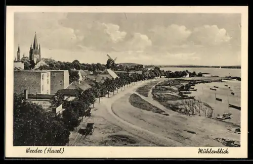 AK Werder /Havel, Mühlenblick mit Havelufer
