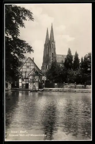 AK Soest, Grosser Teich mit Wiesenkirche