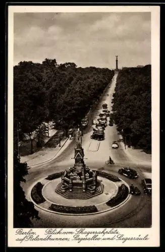 AK Berlin-Tiergarten, Blick vom Skagerrakplatz auf Rolandbrunnen, Siegesallee und Siegessäule