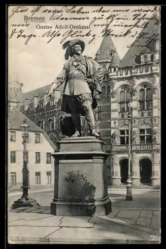 AK Bremen, Blick auf Denkmal Gustav-Adolf