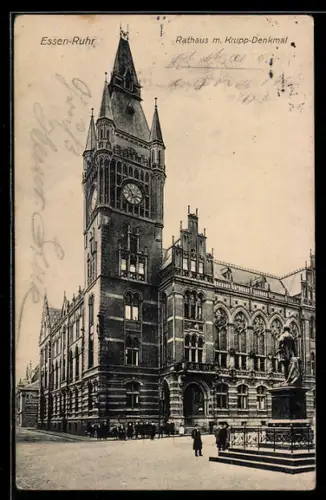 AK Essen-Ruhr, Rathaus mit Krupp-Denkmal