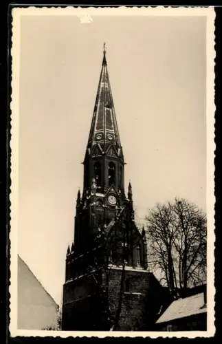 Foto-AK Pritzwalk, Kirche im Winter