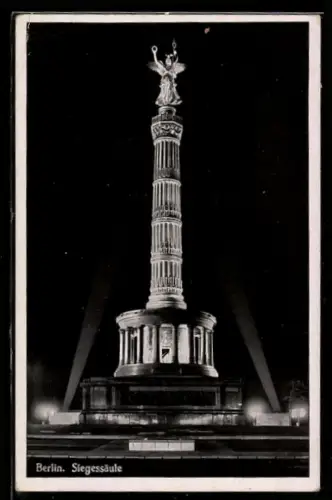 AK Berlin-Tiergarten, Siegessäule bei Nacht
