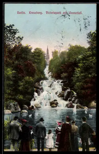 AK Berlin, Kreuzberg, Victoriapark mit Wasserfall