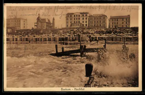 AK Borkum, Strand bei Hochflut
