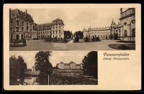 AK Pommersfelden, drei Ansichten von Schloss Weissenstein