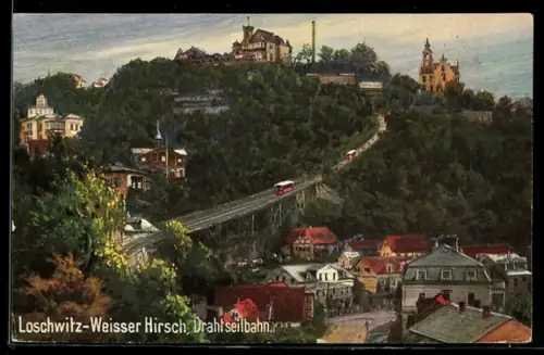 AK Dresden-Loschwitz-Weisser Hirsch, Drahtseilbahn von oben aus gesehen