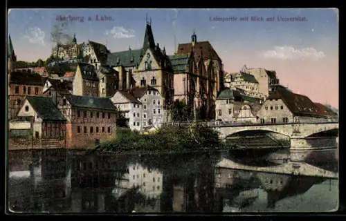 AK Marburg a. Lahn, Lahnpartie mit Blick auf Universität