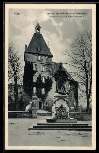 AK Mörs, Denkmal der Kurfürstin Louise Henriette, Geschenk Kaiser Wilhelms II.