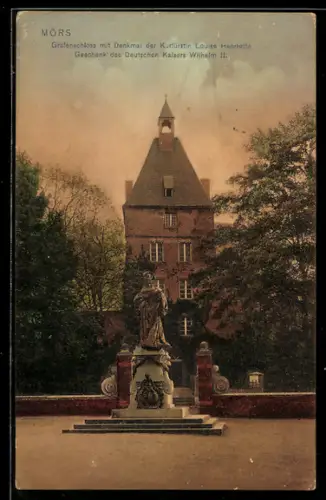 AK Moers, Grafenschloss mit Denkmal der Kurfürstin Louise Henriette