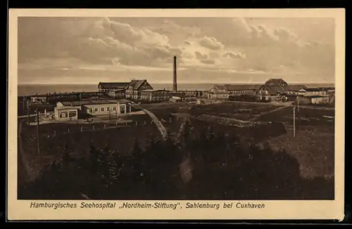 AK Sahlenburg bei Cuxhaven, Hamburgisches Seehospital Nordheim-Stiftung aus der Vogelschau