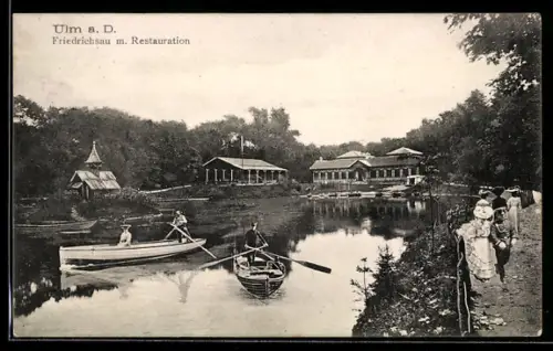 AK Ulm a. D., Friedrichsau mit Restaurant und Ruderboot