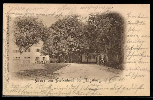 AK Siebentisch bei Augsburg, Ortspartie mit Grünanlage