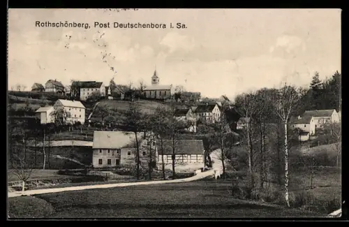 AK Deutschenbora i. Sa., Totalansicht mit Kirche und Post