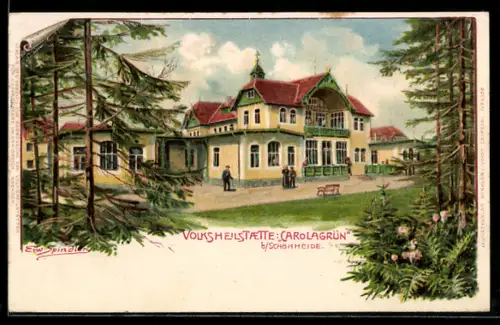 Künstler-AK Erwin Spindler: Auerbach, Schönheide, Volksheilstätte Carolagrün