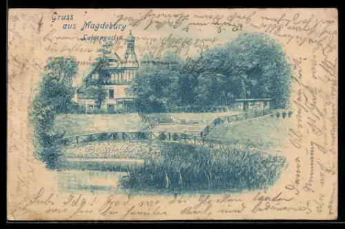 AK Magdeburg, Blick in den Luisengarten