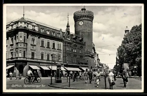 AK Cottbus, Spremberger Tor, Commerz- und Privatbank, Strassenbahn 32