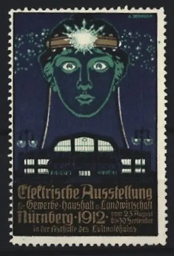 Reklamemarke Nürnberg, Elektrische Ausstellung 1912, Gewerbe, Haushalt und Landwirtschaft