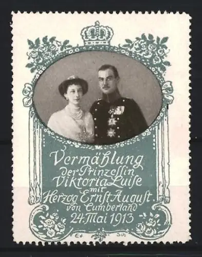 Reklamemarke Vermählung, Prinzessin Viktoria Luise und Herzog Ernst August, Krone, 24. Mai 1913