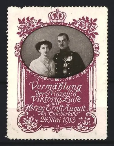 Reklamemarke Vermählung Prinzessin Viktoria Luise, Herzog Ernst August von Cumberland, 24. Mai 1913, Krone