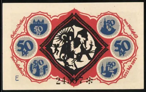 Notgeld Bielefeld 1921, 50 Pfennig, Sagenfiguren und Stadtwappen