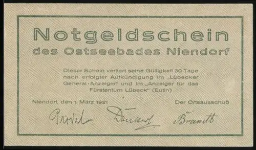 Notgeld Niendorf /Ostsee 1921, 75 Pfennig, Häuser während der Sturmflut