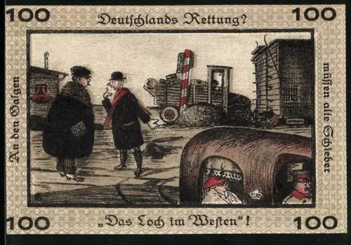 Notgeld Neugraben-Hausbruch 1921, 100 Pfennig, Karikatur mit Eisenbahn