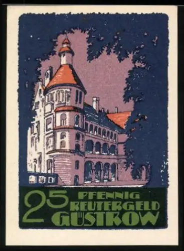 Notgeld Güstrow i. M. 1922, 25 Pfennig, Gebäude und Pferdemotiv