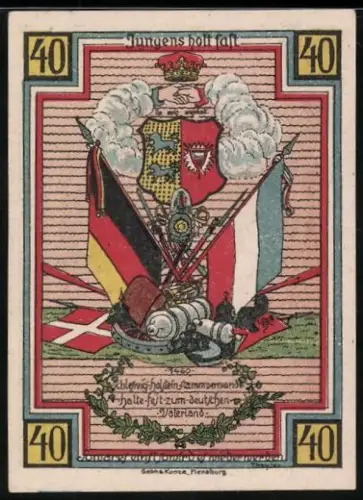 Notgeld Stedesand 1920, 40 Pfennig, Wappen und Flaggen mit Waffen