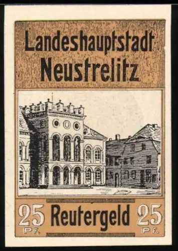 Notgeld Neustrelitz 1920, 25 Pfennig, historische Gebäude und Tempel