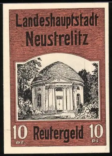 Notgeld Neustrelitz 1922, 10 Pf, Rundbau und Brunnen im Park