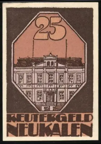 Notgeld Neukalen 1920, 25 Pfennig, Gebäude und Storch mit Nest