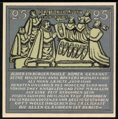 Notgeld Hameln 1921, 25 Pfennig, Der Siebenlinge Denkstein