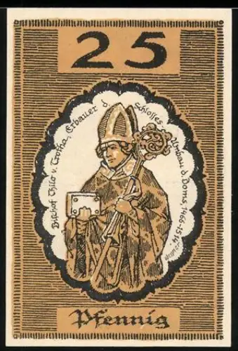 Notgeld Merseburg 1921, 25 Pfennig, Bischof mit Bischofsstab und Buch