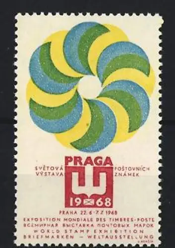 Reklamemarke Praga, Briefmarken Weltausstellung 1968, Wirbelmotiv