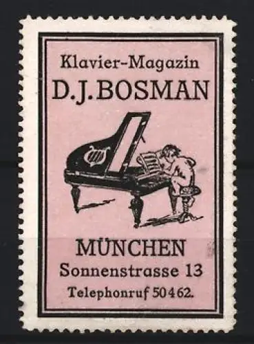Reklamemarke München, Klavier-Magazin D.J. Bosman, Flügelspieler