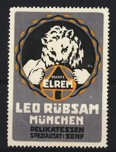 Reklamemarke München, Marke Elrem, Delikatessen, Leo Rübsam, Löwe