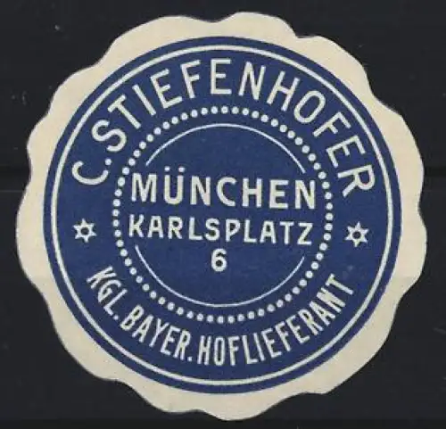 Reklamemarke München, C. Stiefenhofer, Chirurgie-Instrumente, Königlicher Hoflieferant