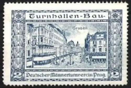 Reklamemarke Prag, Deutscher Männerturnverein, Turnhallen-Bau, Graben
