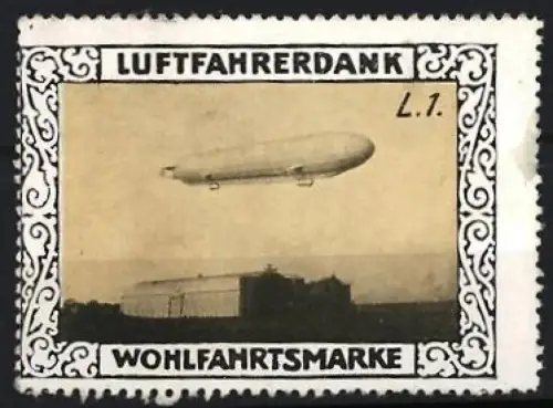 Reklamemarke Zeppelin L.1, Luftschiff über Flughalle
