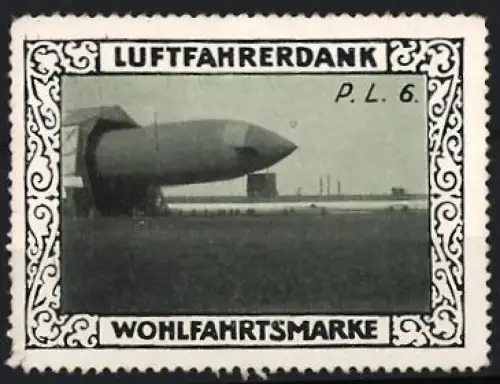 Reklamemarke Zeppelin Luftschiff P. L. 6. in Hangar