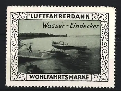 Reklamemarke Luftfahrerdank, Wasser-Eindecker, Flugzeug auf Wasser