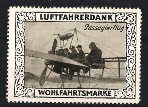 Reklamemarke Luftfahrerdank, Passagierflug, Flugzeug mit Passagieren