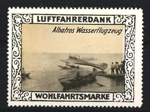 Reklamemarke Albatros Wasserflugzeug, Flugzeug auf Wasser
