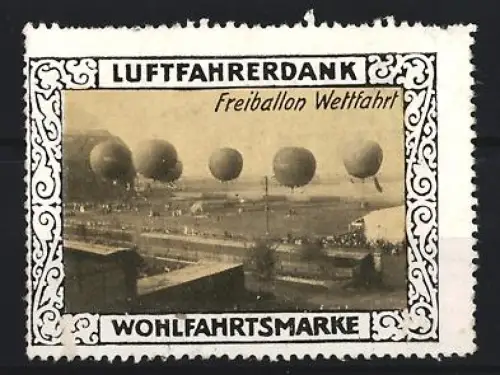 Reklamemarke Freiballon Wettfahrt, Wohlfahrtsmarke, Ballons im Flug
