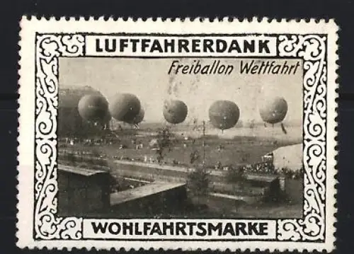Reklamemarke Freiballon Wettfahrt, Ballons in der Luft
