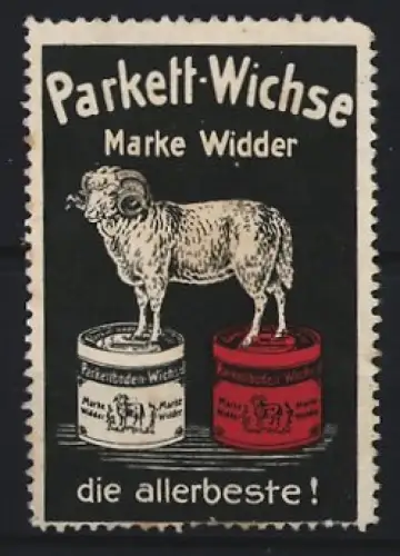 Reklamemarke Parkett-Wichse Marke Widder, Widder auf Dosen