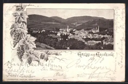 AK Grinzing, Teilansicht, Weintrauben, Passepartout