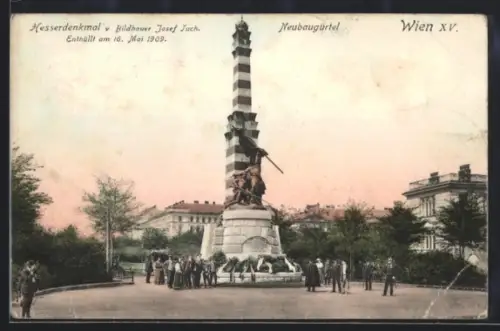 AK Wien, Neubaugürtel mit Hesserdenkmal, Enthüllt 1909