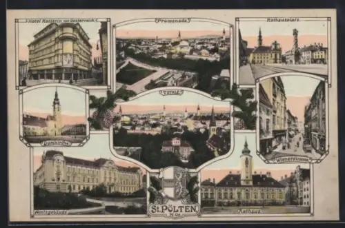 AK St. Pölten, Rathaus, Hotel Kaiserin von Österreich, Wienerstrasse, Domkirche